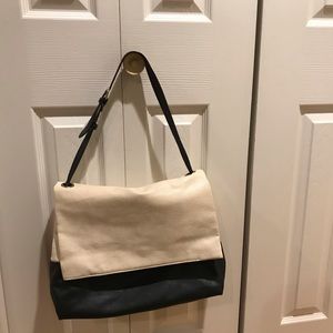 Carlos by Carlos Santana Black & Off White Satchel Purse Tote Magnetic